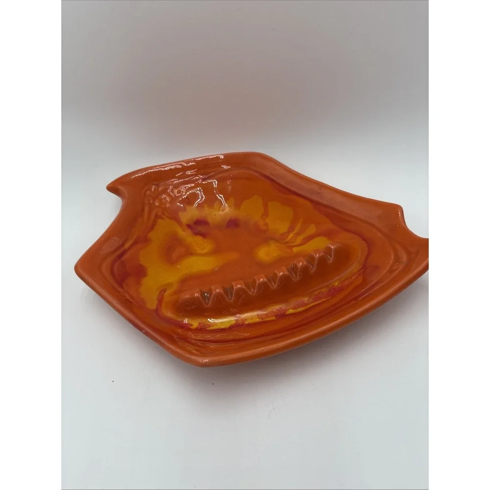 Vtg Retro MCM Ashtray‎ Flame Orange  California Pottery DL 717 USA Abstract